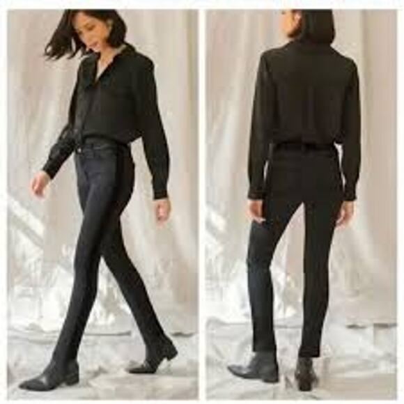 Ecru Los Feliz Black Denim & Faux Leather Jeans Womens Size 26 High Rise Skinny - Picture 1 of 11